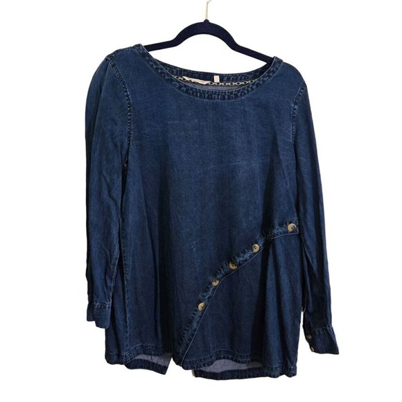 Soft Surroundings Denim Chambray Assymetric Button Detail Tunic Top Size M - Picture 1 of 7